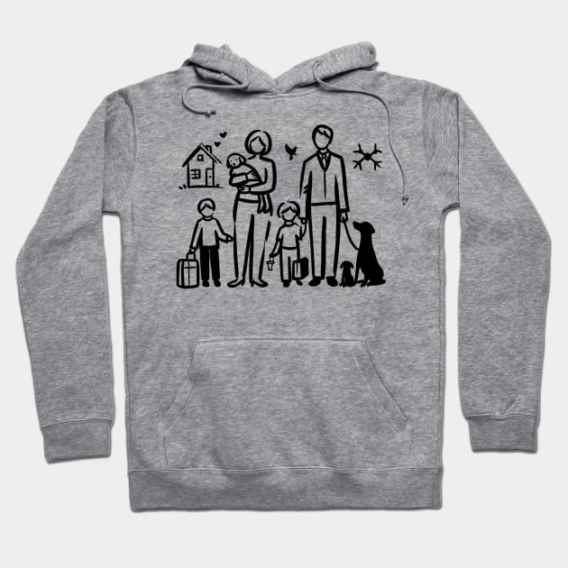 This is a simple black ink drawing of a family Hoodie by WelshDesigns